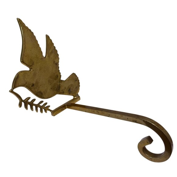 Christmas Stocking Holder Holiday Dove Heavy Solid Brass Christmas Mantle Decor - Picture 4 of 9